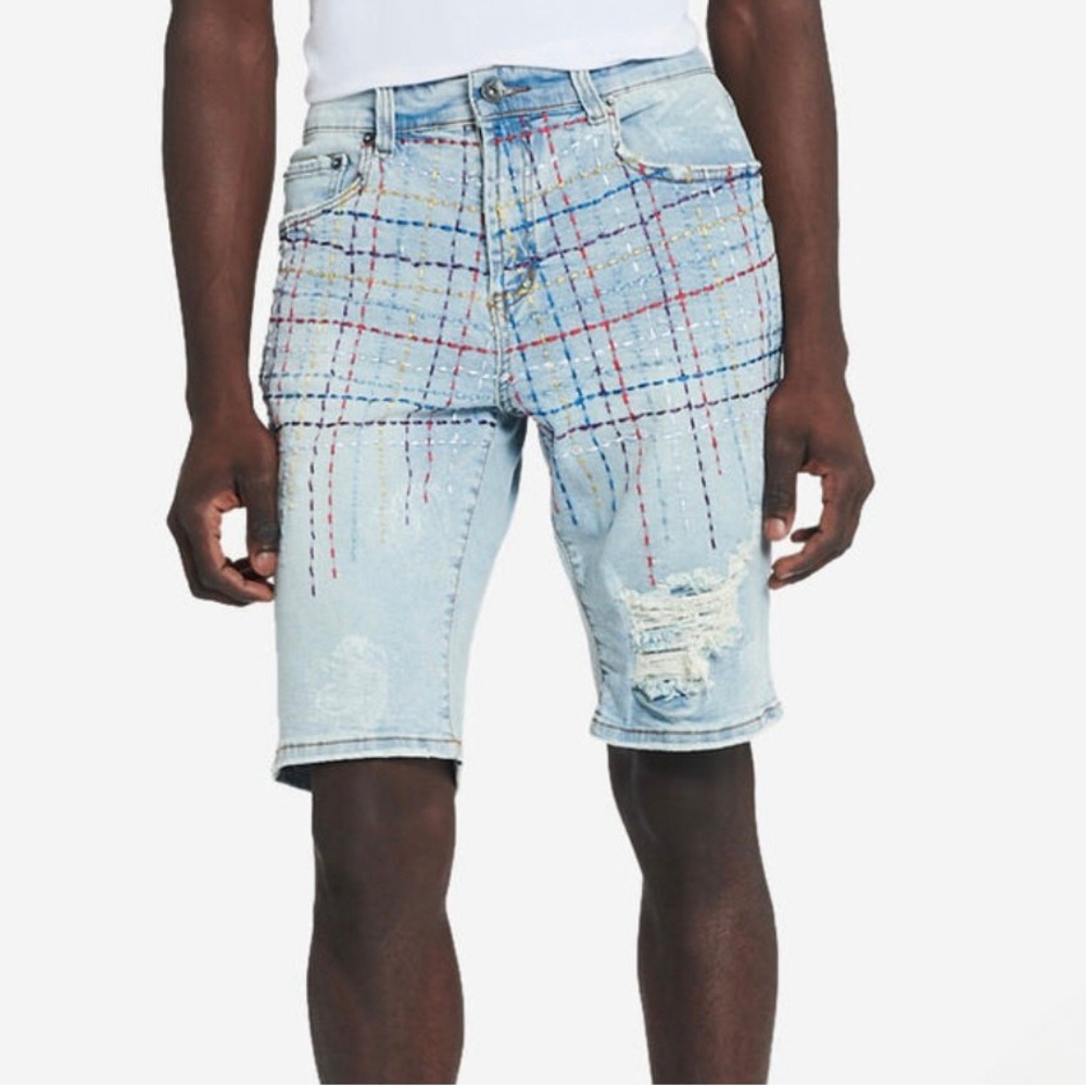 Decibel Multi Color Stitch Jean Shorts